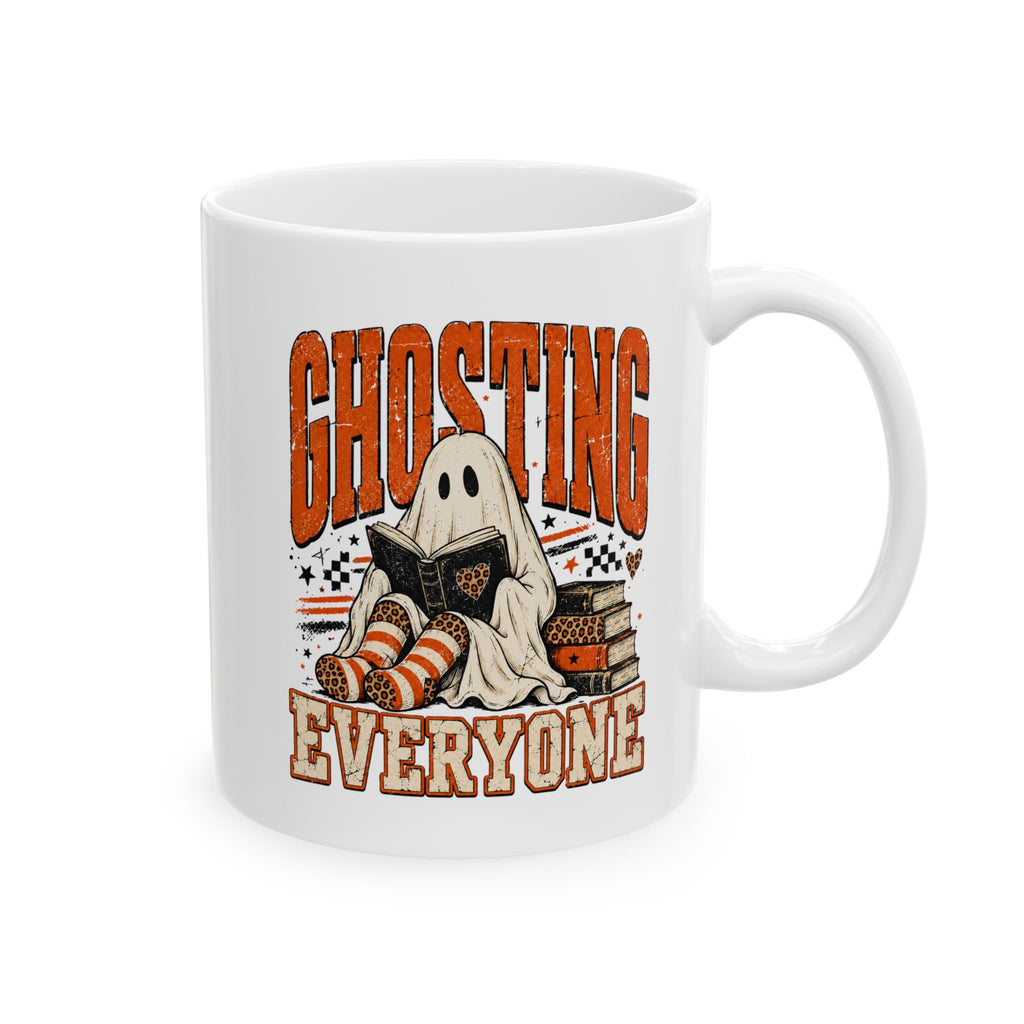 Book Lover Halloween Mug, Ghosting Everyone Coffee Cup, Cozy Reader Gift