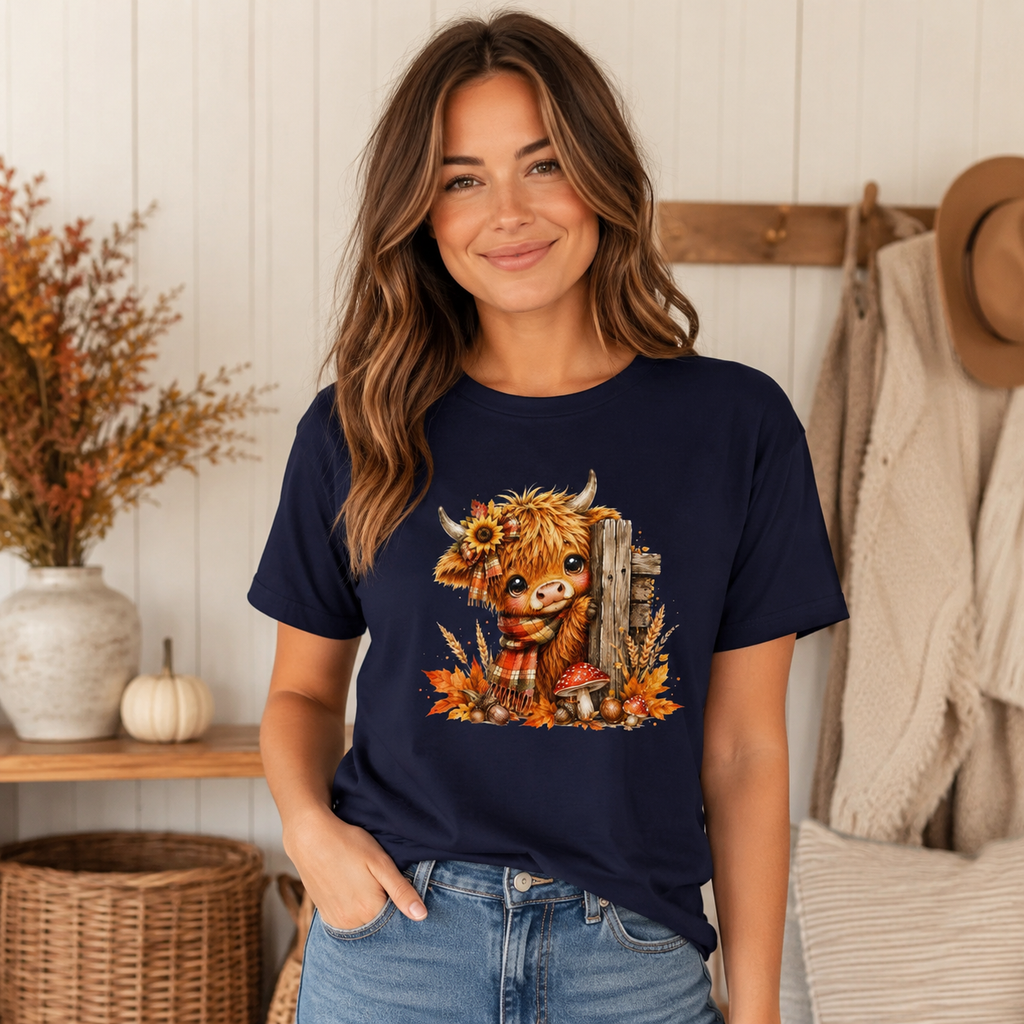 Fall Highland Cow Shirt | Cute Autumn Cow Graphic Tee | Western Farmhouse T-Shirt