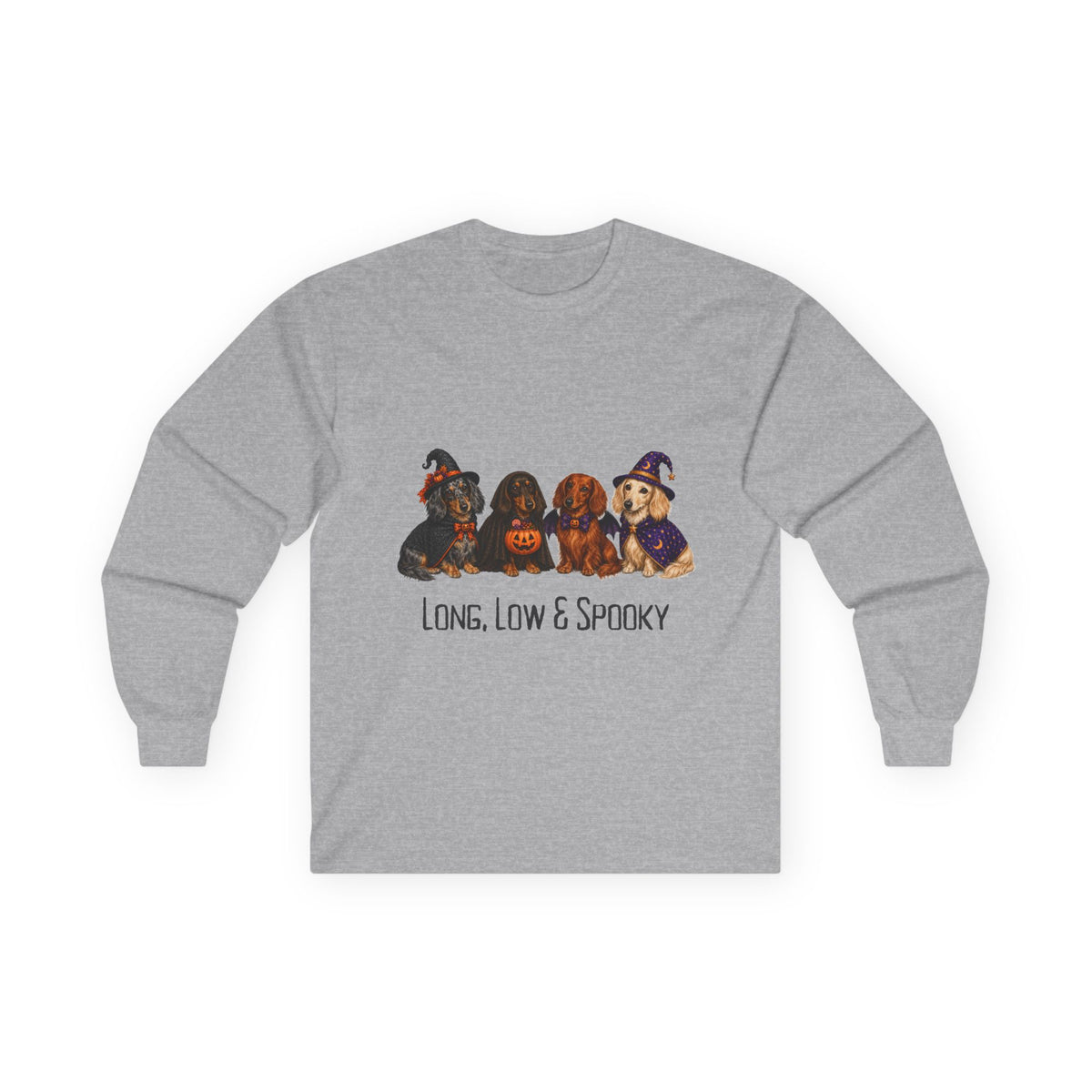 Dachshund Halloween Long Sleeve Shirt, Long Low Spooky Wiener Dog Fall Gift