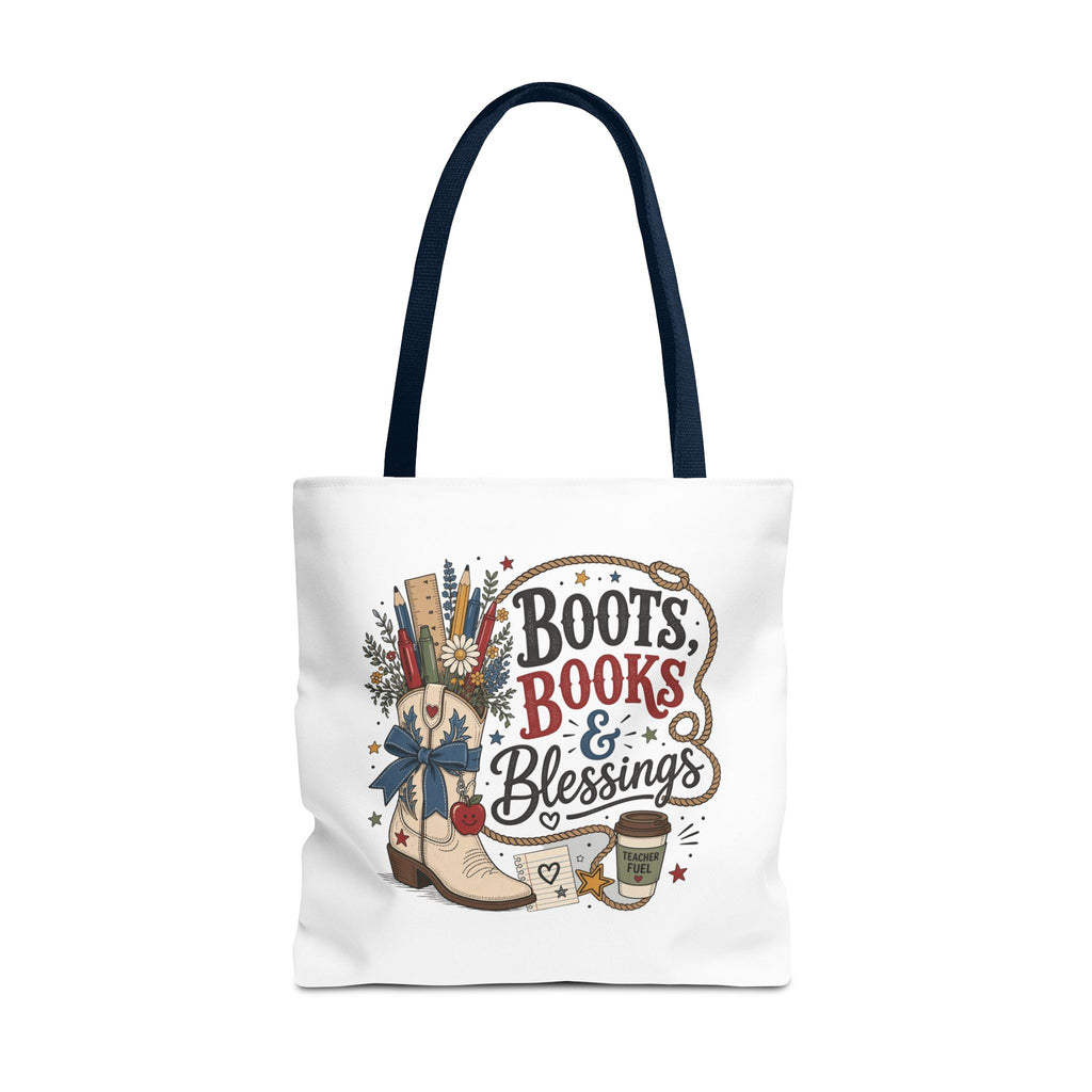 Boots Books and Blessings Western Cowgirl Teacher Canvas Tote Bag | Back to School Teacher Gift