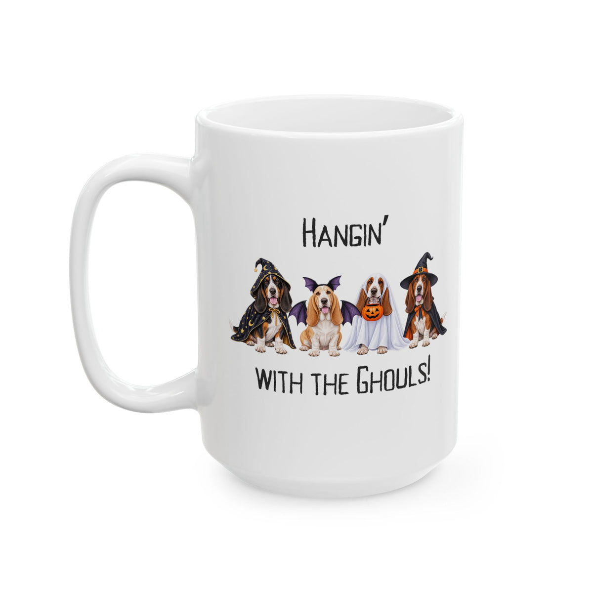 Basset Hound Halloween Mug, Hangin With The Ghouls Coffee Cup Dog Lover Gift