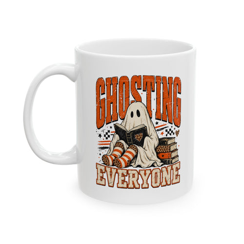 Book Lover Halloween Mug, Ghosting Everyone Coffee Cup, Cozy Reader Gift
