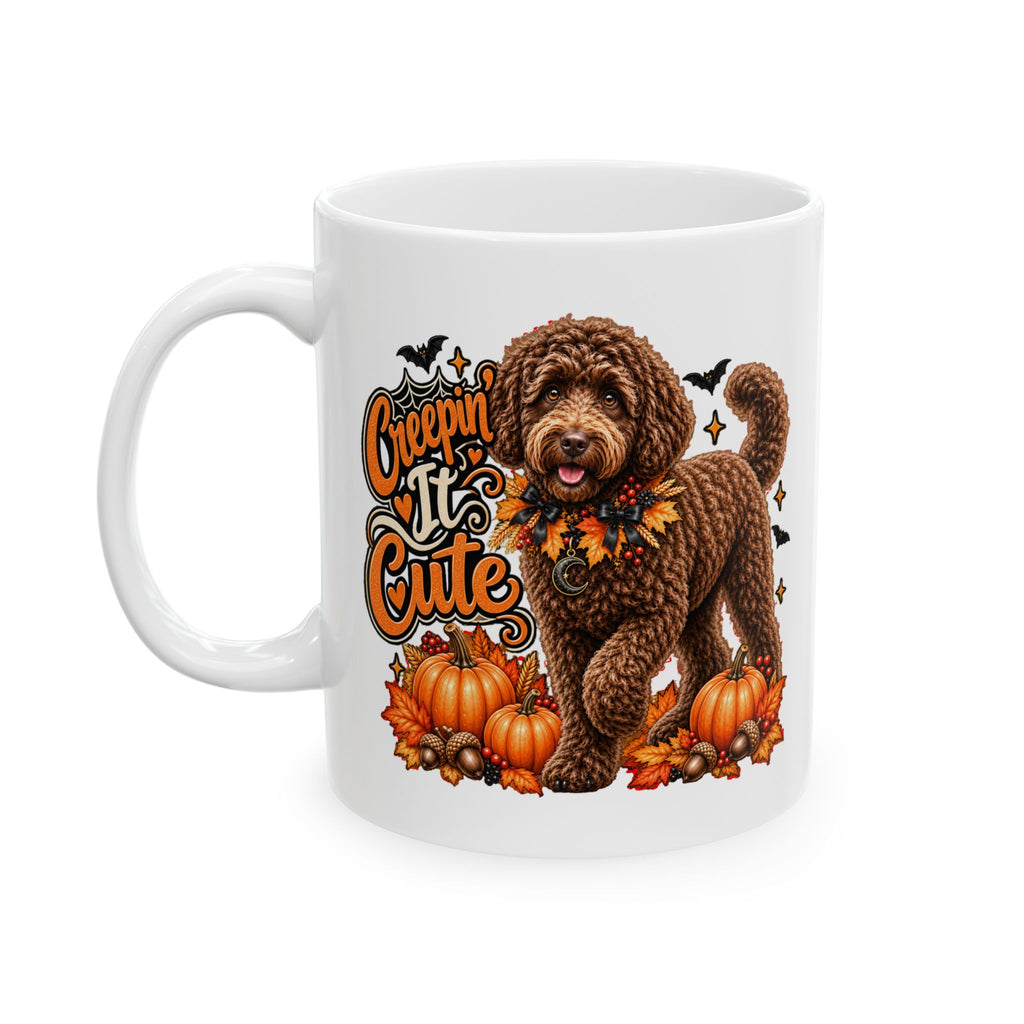 Doodle Halloween Mug, Creepin It Cute Dog Coffee Cup Fall Pet Lover Gift