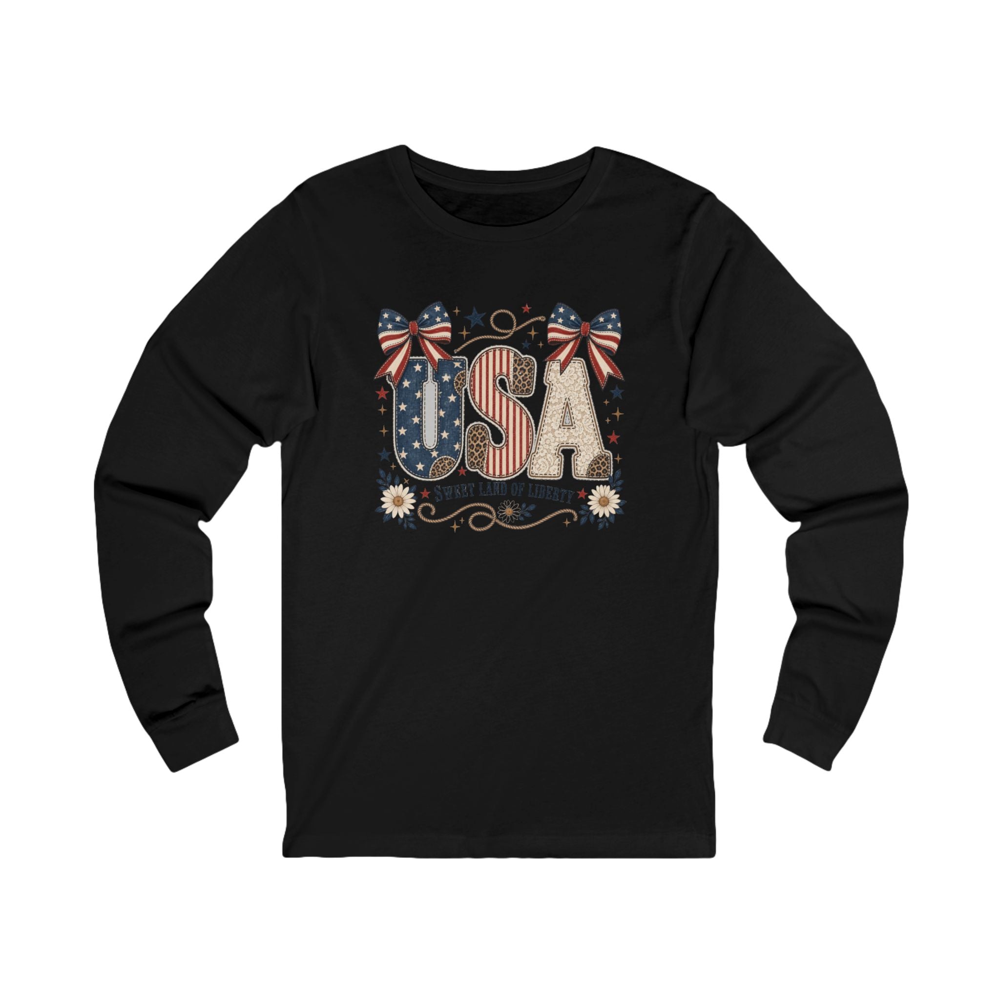 USA Sweet Land of Liberty Patriotic Shirt | Western Americana Oversized Long Sleeve Tee