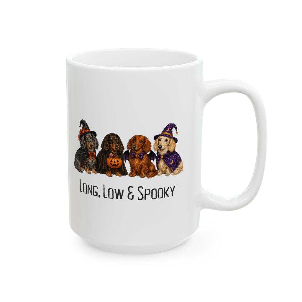 Dachshund Halloween Mug, Long Low Spooky Wiener Dog Coffee Cup Gift