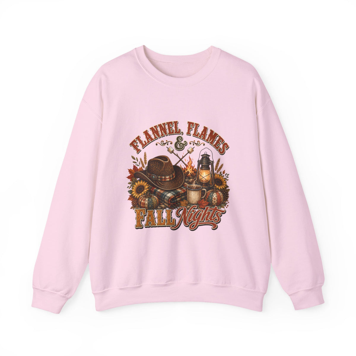 Fall Sweatshirt, Flannel Flames Nights Pullover, Country Bonfire Cowgirl Graphic