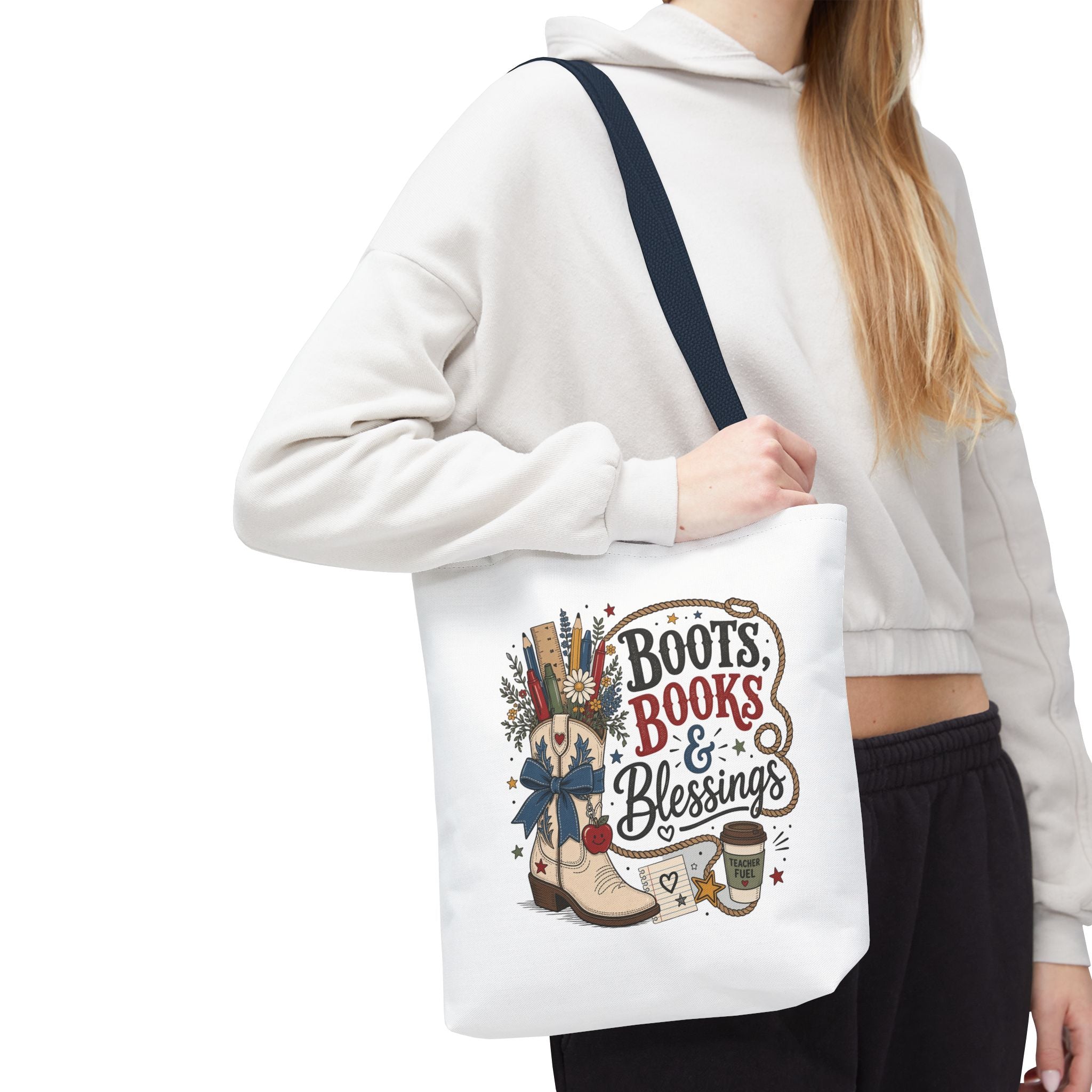 Boots Books and Blessings Western Cowgirl Teacher Canvas Tote Bag | Back to School Teacher Gift