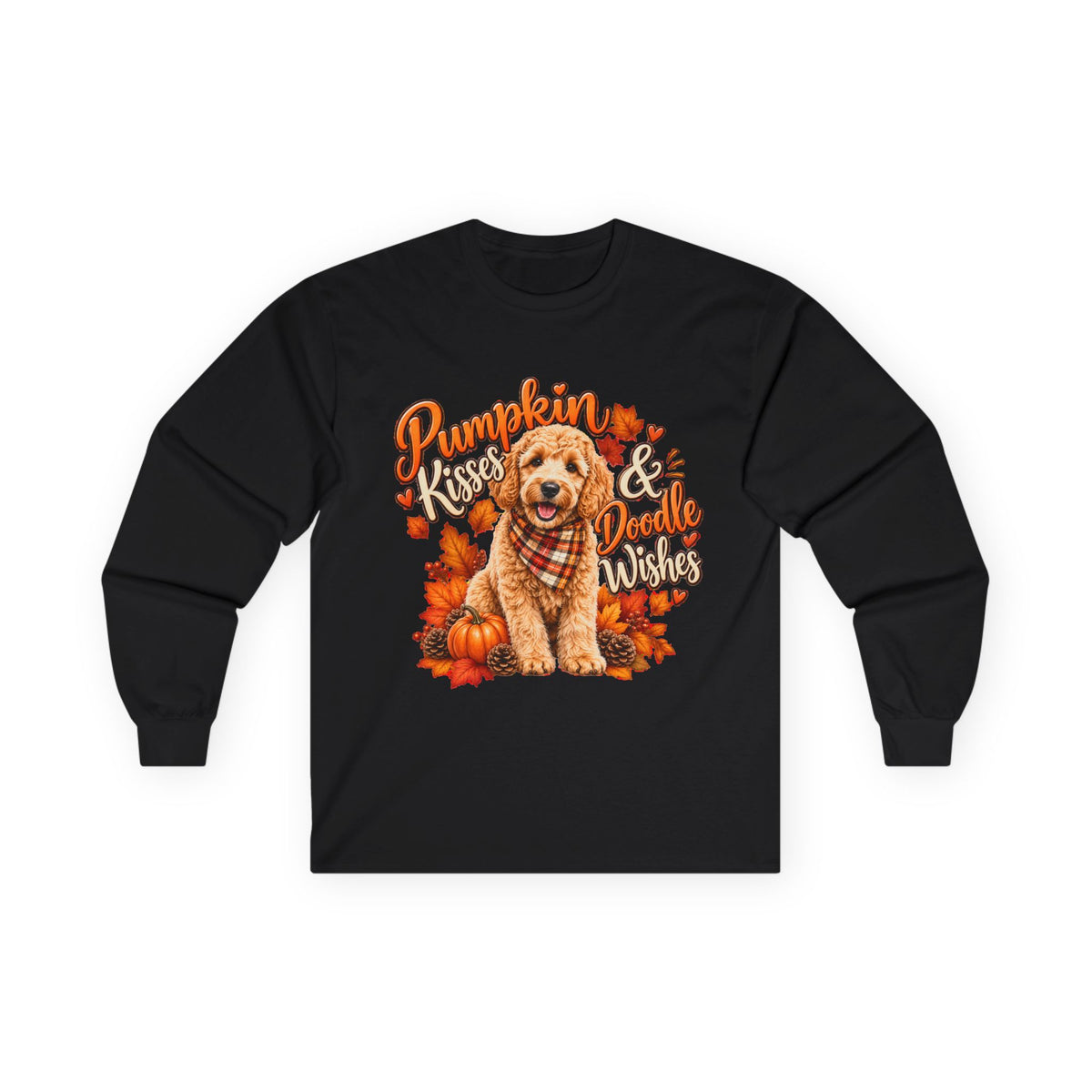 Doodle Dog Fall Shirt, Pumpkin Kisses Wishes Long Sleeve, Pet Lover Autumn Graphic