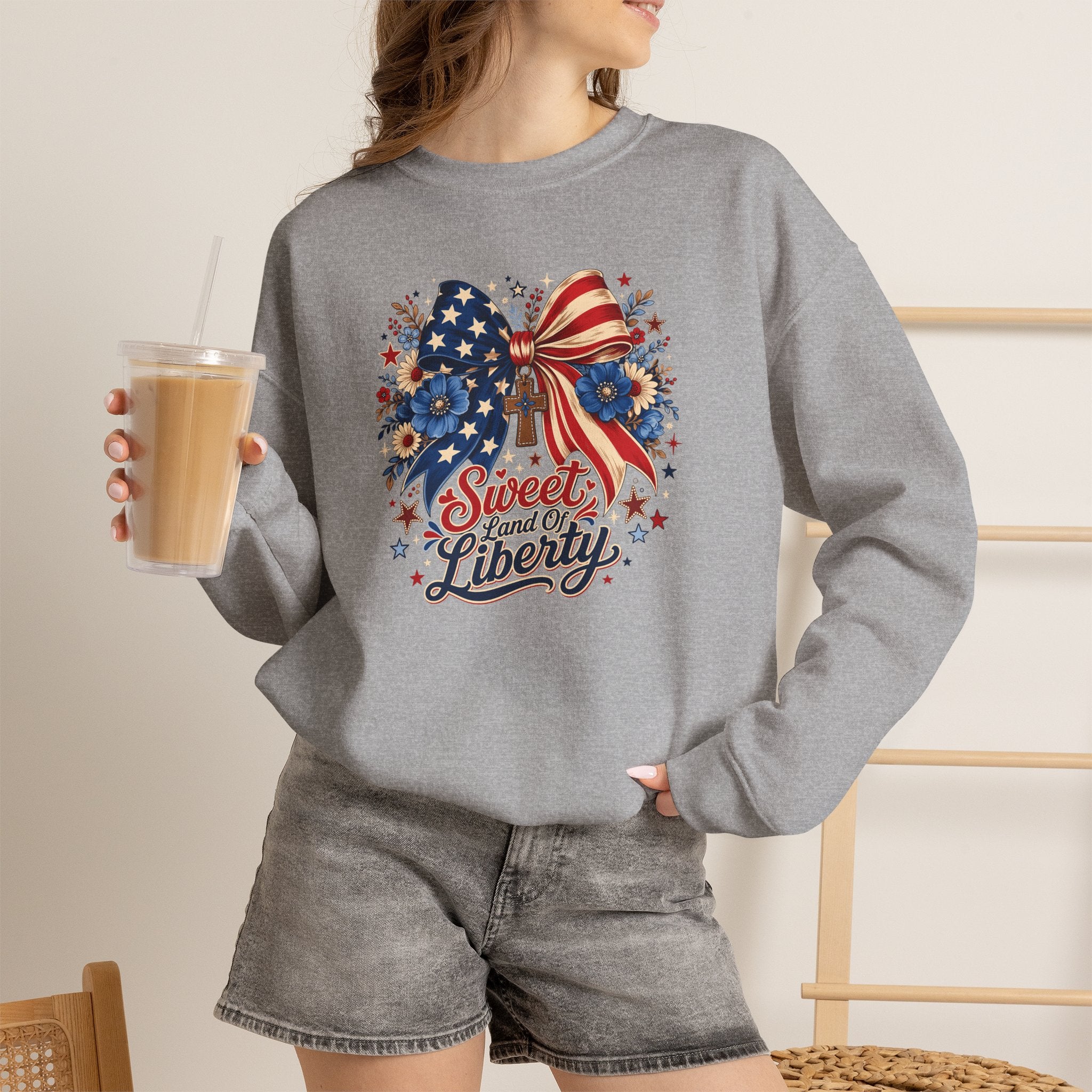 Sweet Land of Liberty Patriotic Bow Sweatshirt
