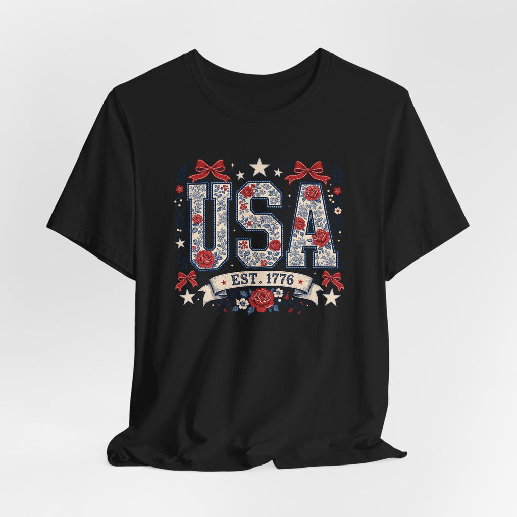 USA Floral Patriotic Shirt, Est 1776 Graphic Tee, Feminine Fourth of July T-Shirt