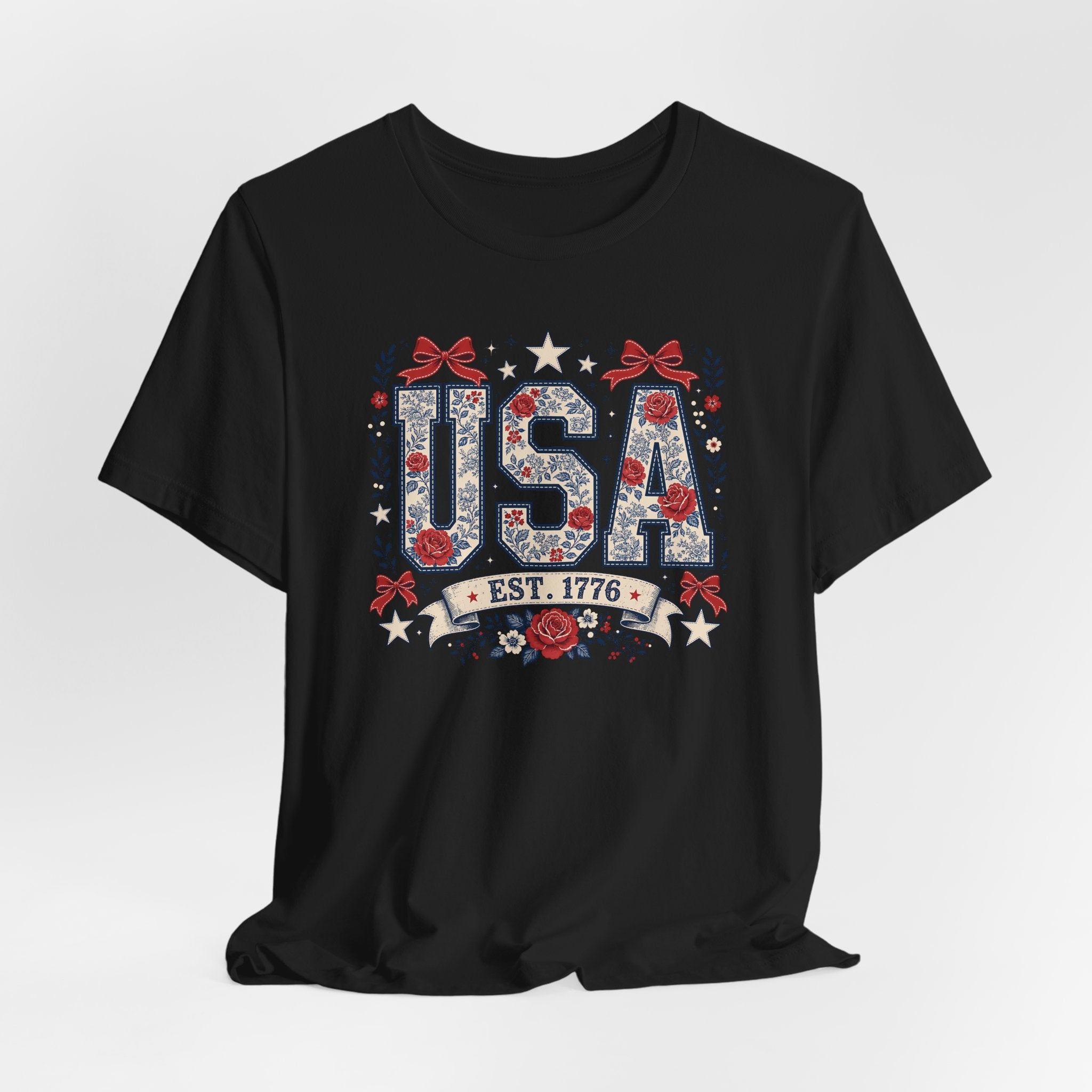 USA Floral Patriotic Shirt, Est 1776 Graphic Tee, Feminine Fourth of July T-Shirt