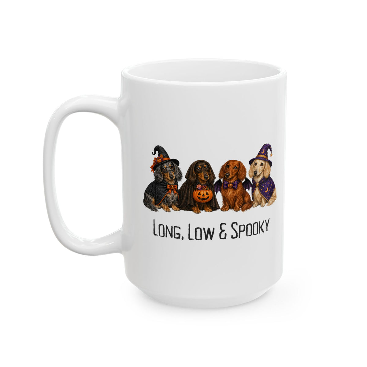 Dachshund Halloween Mug, Long Low Spooky Wiener Dog Coffee Cup Gift