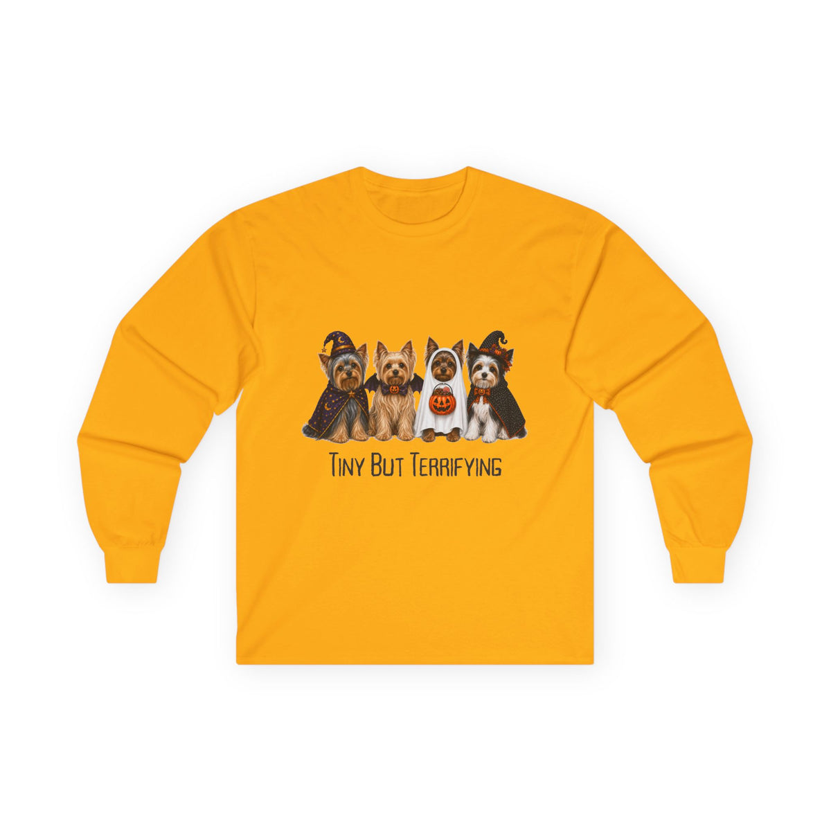 Yorkie Halloween Long Sleeve Shirt, Tiny But Terrifying Terrier Fall Dog Lover Gift