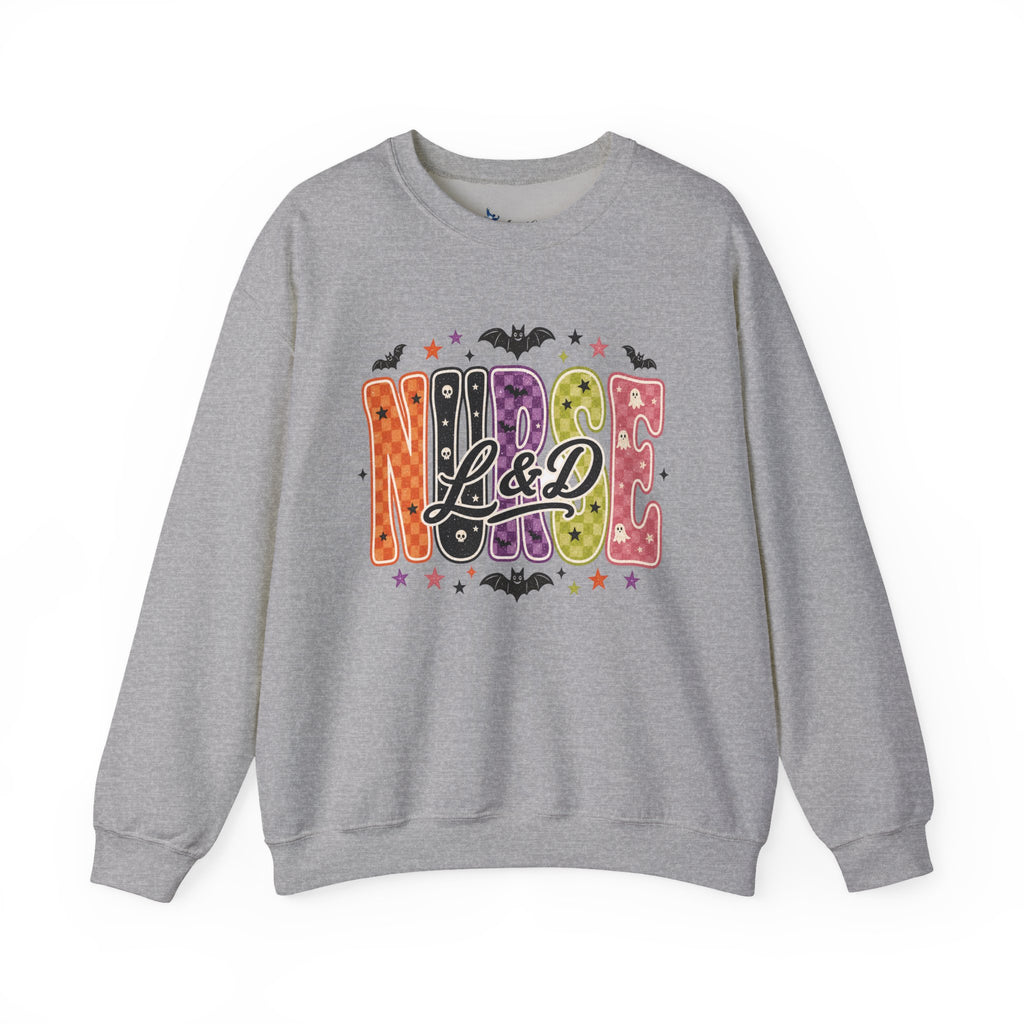 L&D Labor and Delivery Nurse Halloween Sweatshirt, Retro Spooky Baby Nurse Crewneck