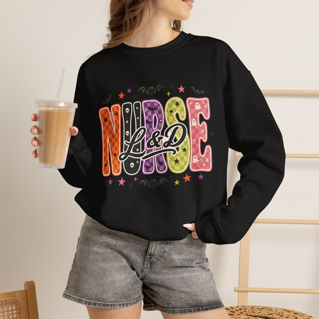 L&D Labor and Delivery Nurse Halloween Sweatshirt, Retro Spooky Baby Nurse Crewneck