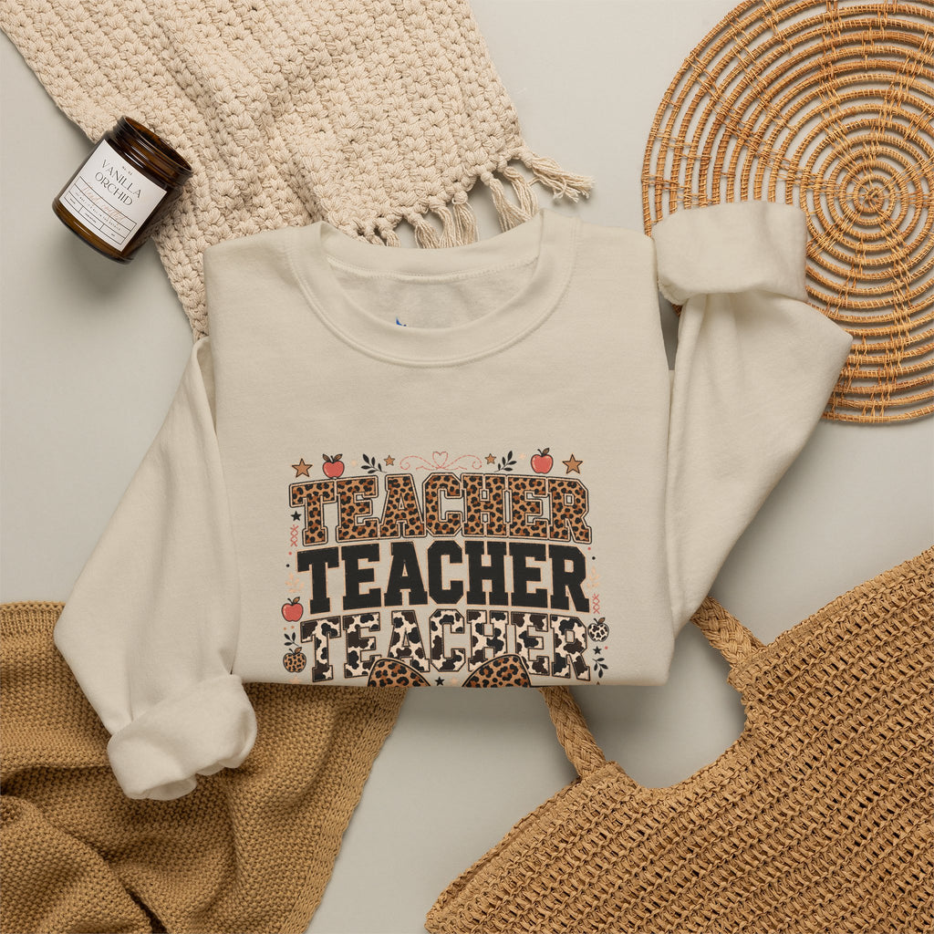 Leopard Bow Crewneck Teacher Teacher Teacher Sweatshirt, Cute Back To School Pullover, Trendy Educator Gift