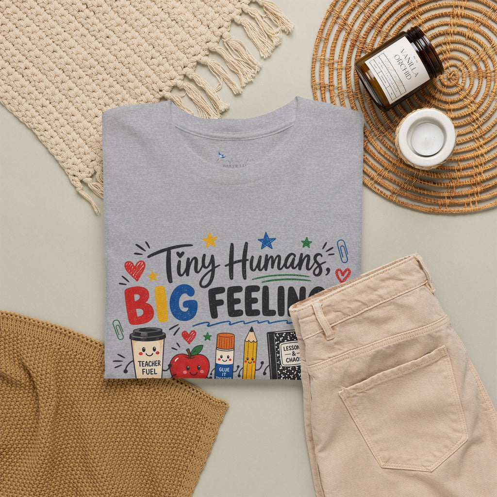 Tiny Humans Big Feelings Strong Coffee Teacher Shirt | Funny Preschool Teacher Graphic Tee