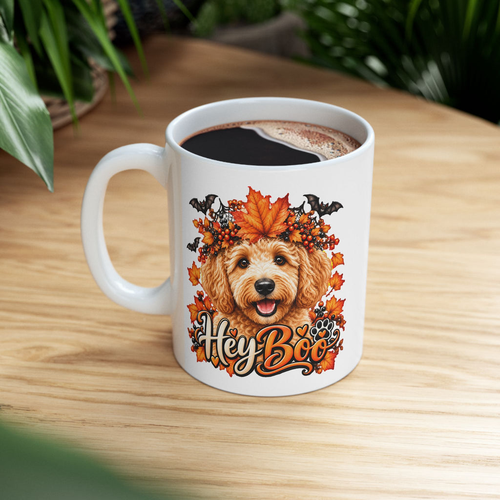 Halloween Dog Mug, Hey Boo Doodle Coffee Cup, Fall Pet Lover Gift