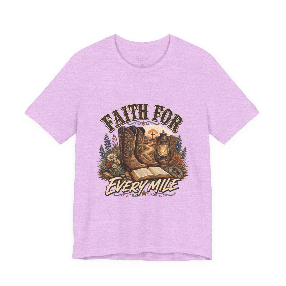 Christian Western Shirt, Faith Every Mile Tee, Cowgirl Bible Boots Lantern Graphic