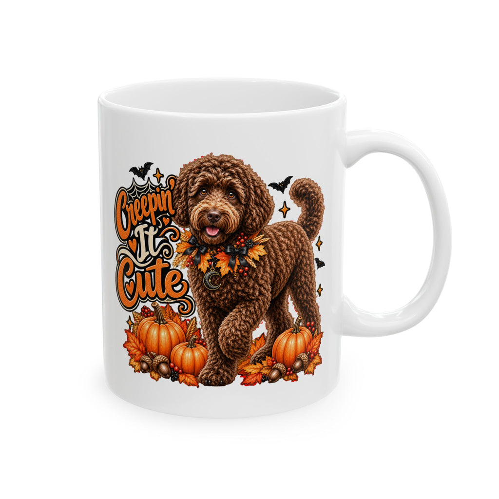 Doodle Halloween Mug, Creepin It Cute Dog Coffee Cup Fall Pet Lover Gift