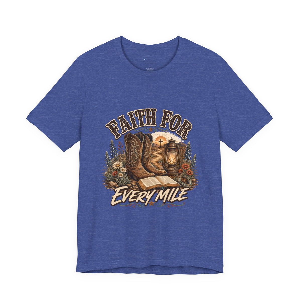 Christian Western Shirt, Faith Every Mile Tee, Cowgirl Bible Boots Lantern Graphic