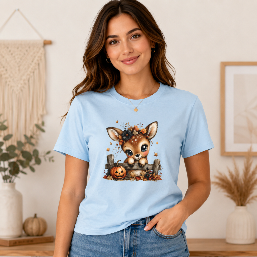 Cute Fall Fawn Shirt | Baby Deer Halloween Graphic Tee | Woodland Animal Autumn T-Shirt