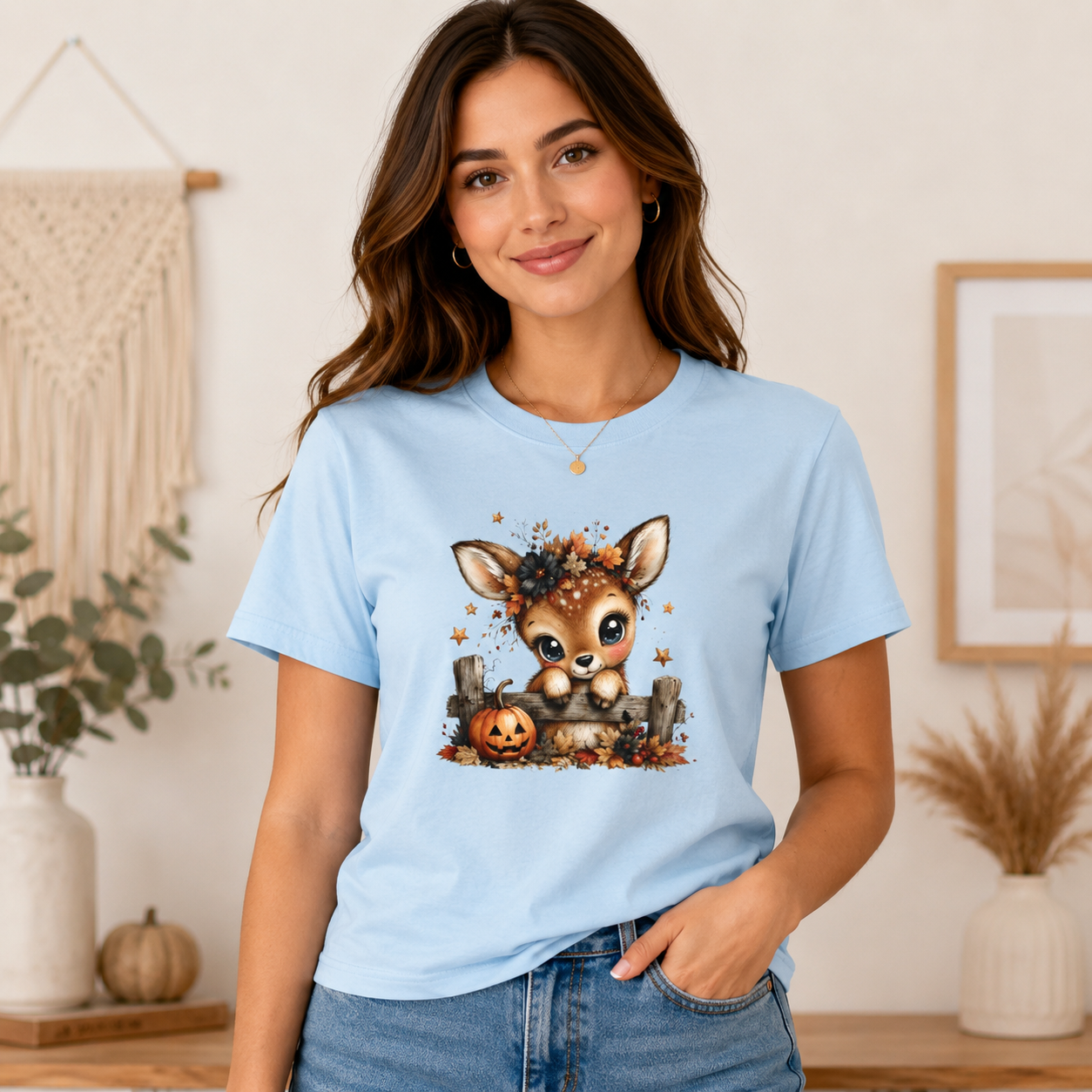 Cute Fall Fawn Shirt | Baby Deer Halloween Graphic Tee | Woodland Animal Autumn T-Shirt