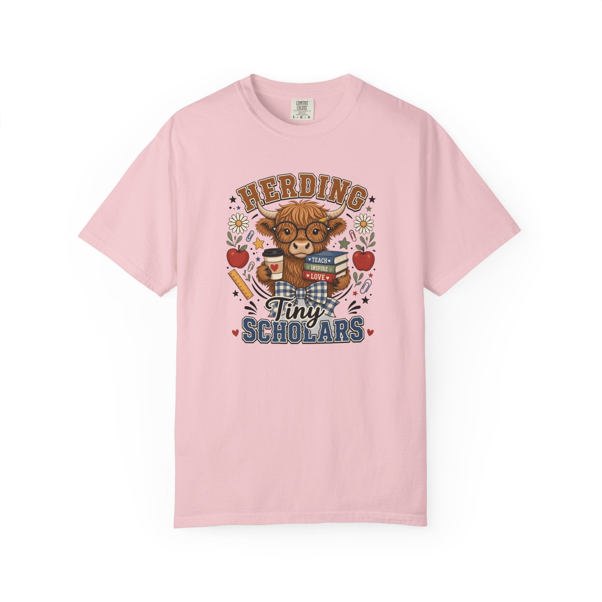 Herding Tiny Scholars Teacher Shirt | Highland Cow Graphic Tee | Back to School Teacher T-Shirt