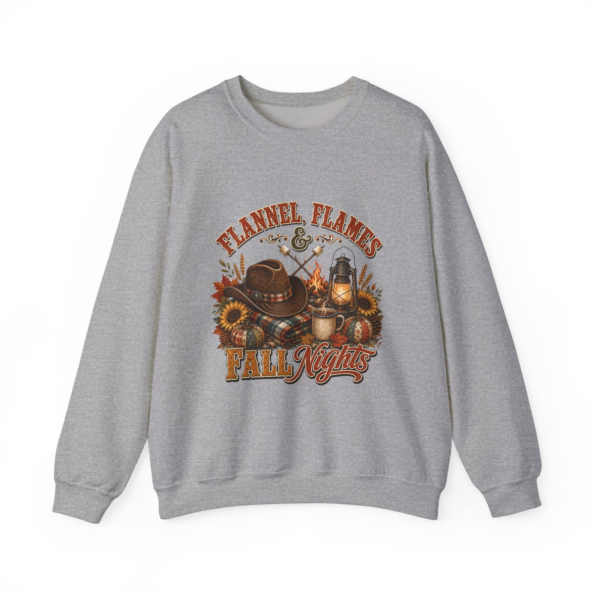 Fall Sweatshirt, Flannel Flames Nights Pullover, Country Bonfire Cowgirl Graphic