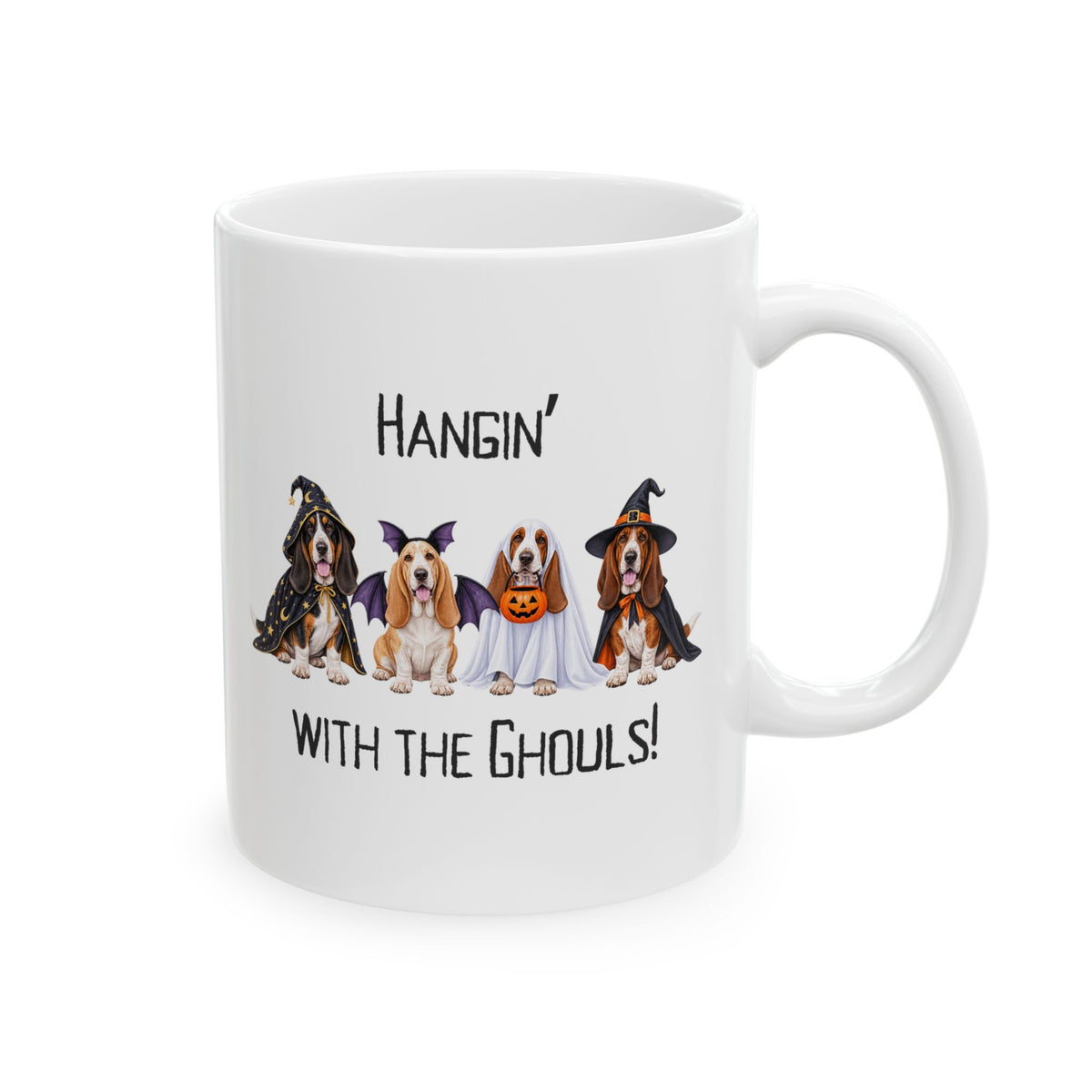 Basset Hound Halloween Mug, Hangin With The Ghouls Coffee Cup Dog Lover Gift