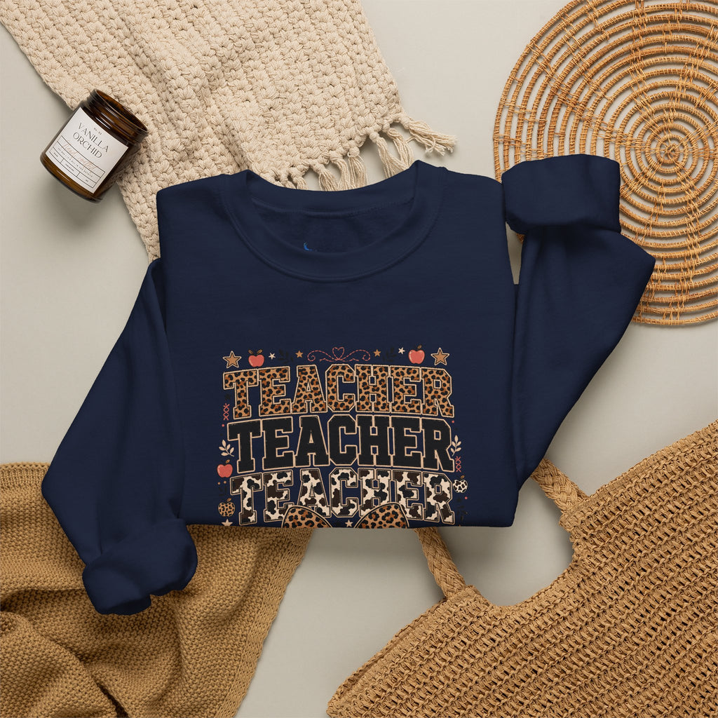 Leopard Bow Crewneck Teacher Teacher Teacher Sweatshirt, Cute Back To School Pullover, Trendy Educator Gift