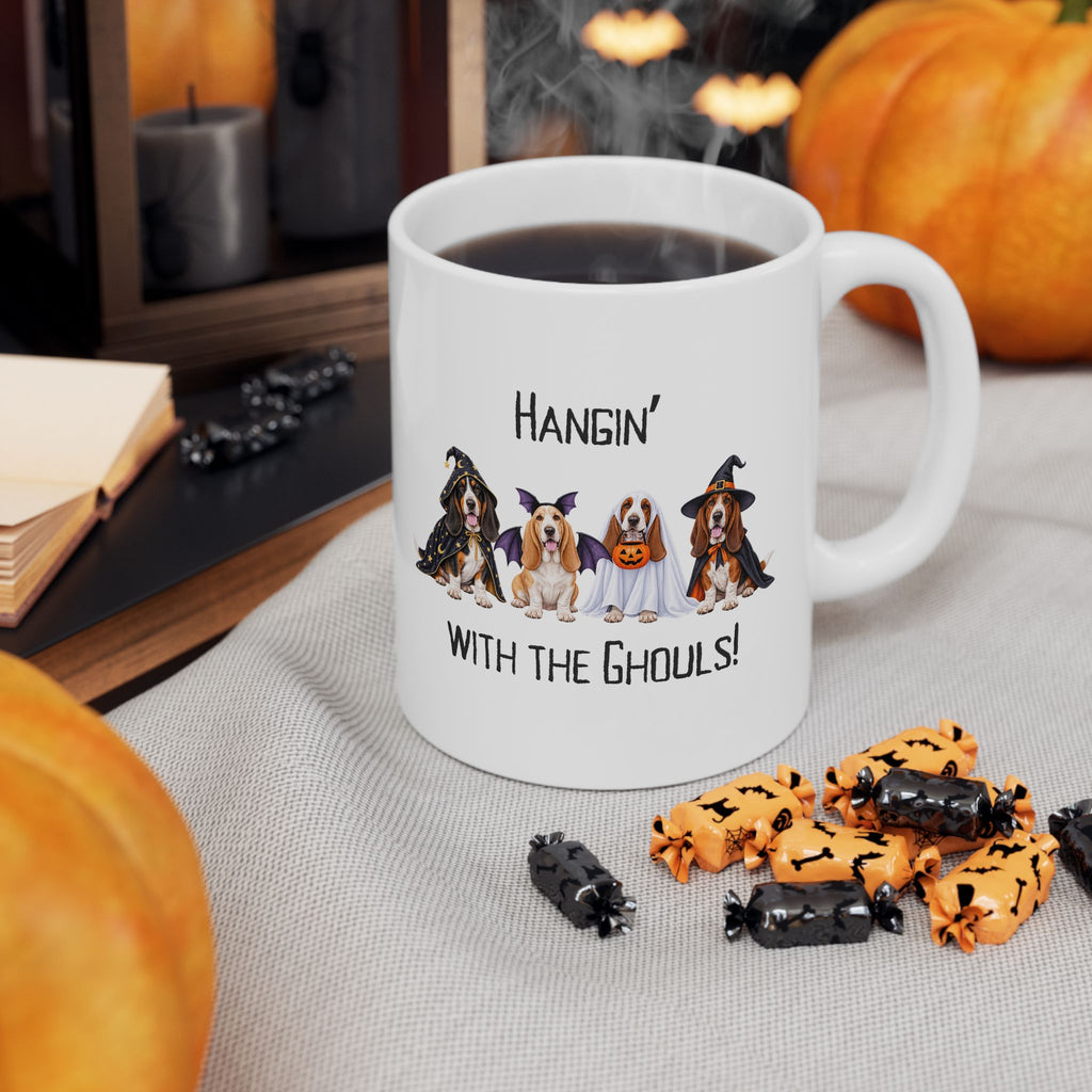 Basset Hound Halloween Mug, Hangin With The Ghouls Coffee Cup Dog Lover Gift