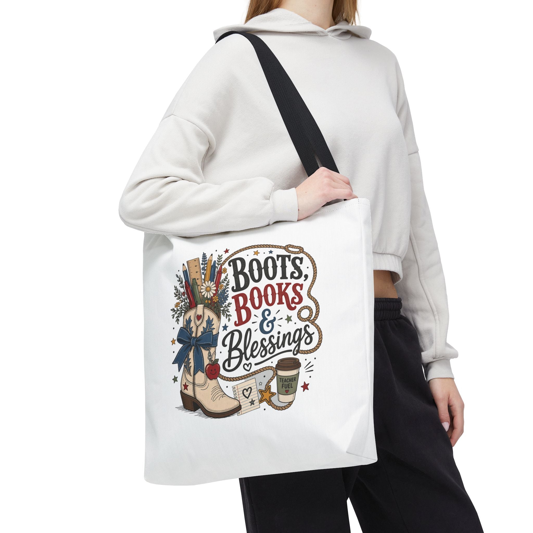 Boots Books and Blessings Western Cowgirl Teacher Canvas Tote Bag | Back to School Teacher Gift