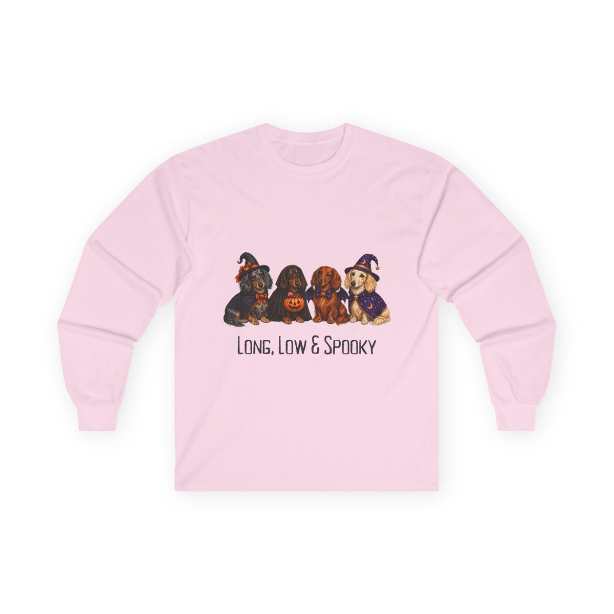 Dachshund Halloween Long Sleeve Shirt, Long Low Spooky Wiener Dog Fall Gift