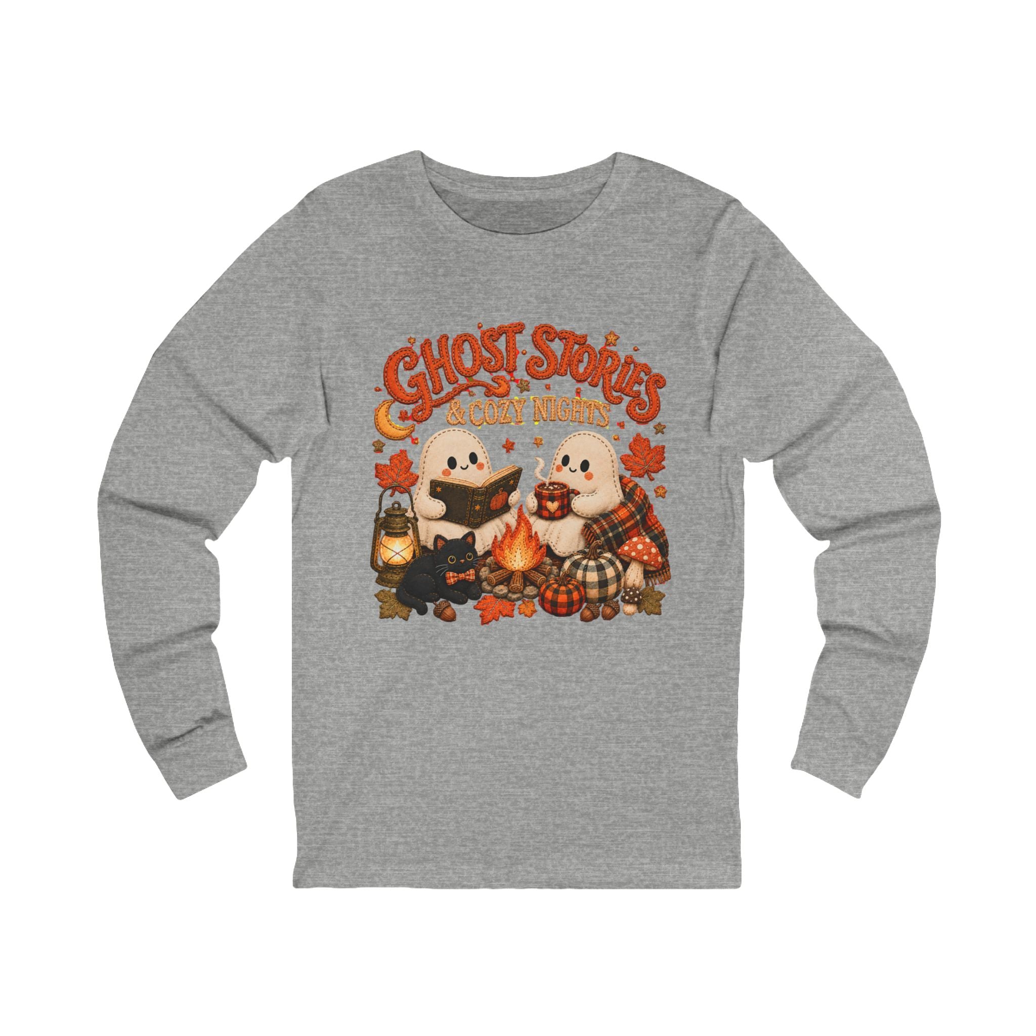 Halloween Shirt, Ghost Stories Cozy Nights Long Sleeve Shirt, Cute Spooky Fall Campfire Graphic Top