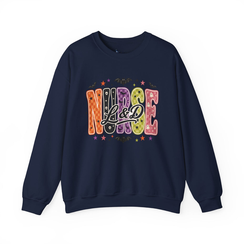 L&D Labor and Delivery Nurse Halloween Sweatshirt, Retro Spooky Baby Nurse Crewneck