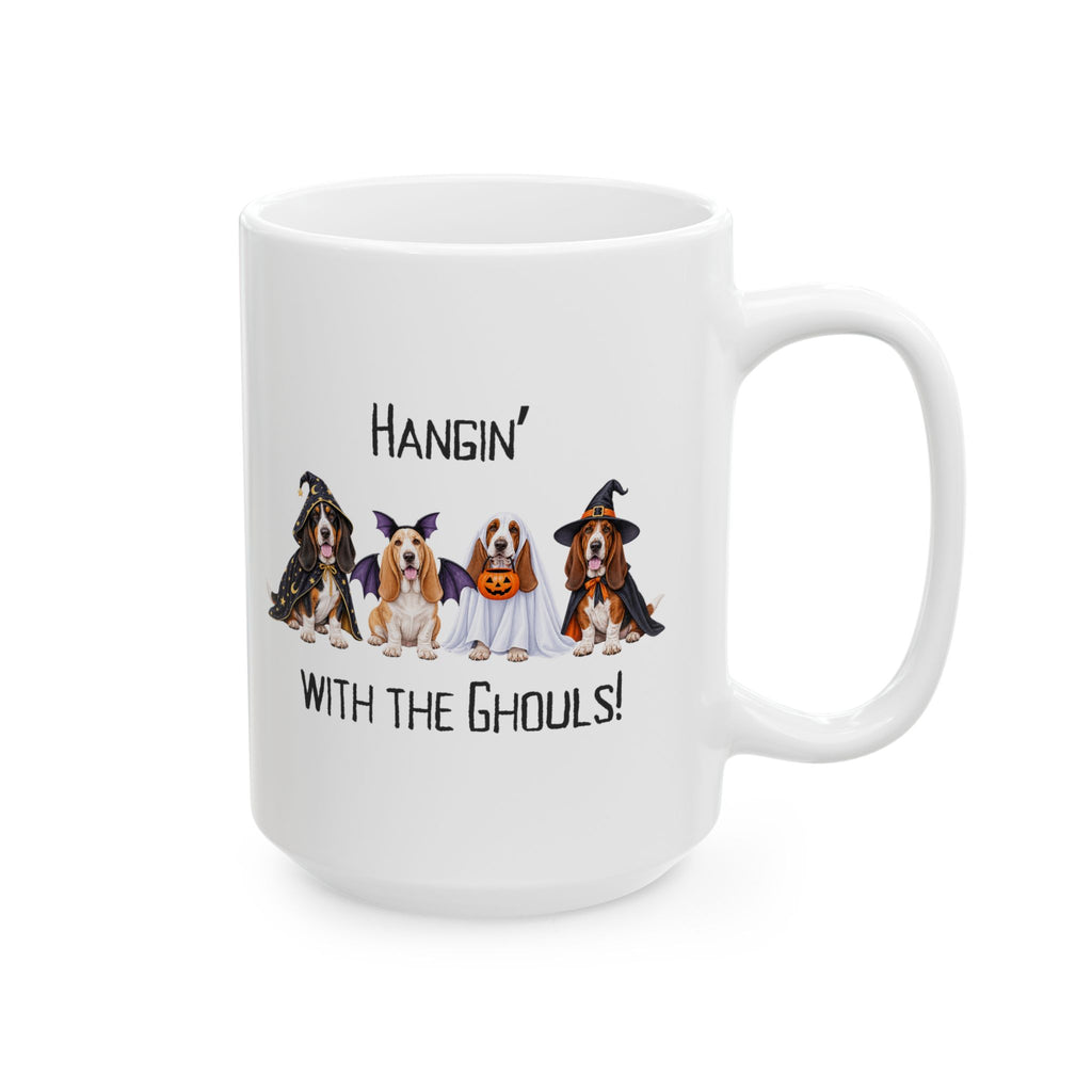 Basset Hound Halloween Mug, Hangin With The Ghouls Coffee Cup Dog Lover Gift