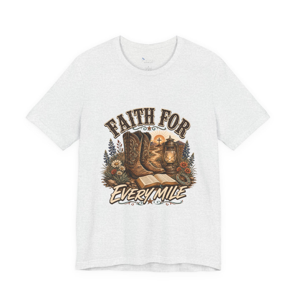 Christian Western Shirt, Faith Every Mile Tee, Cowgirl Bible Boots Lantern Graphic