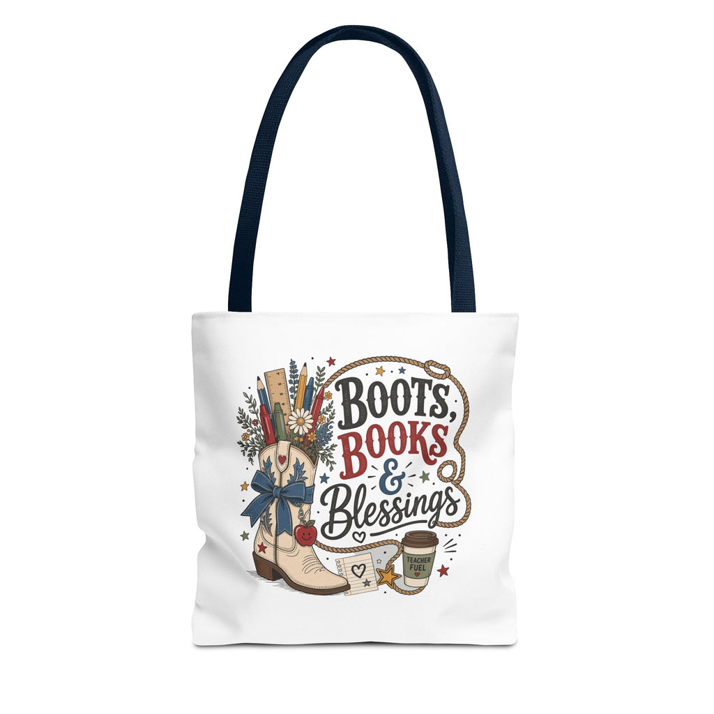 Boots Books and Blessings Western Cowgirl Teacher Canvas Tote Bag | Back to School Teacher Gift