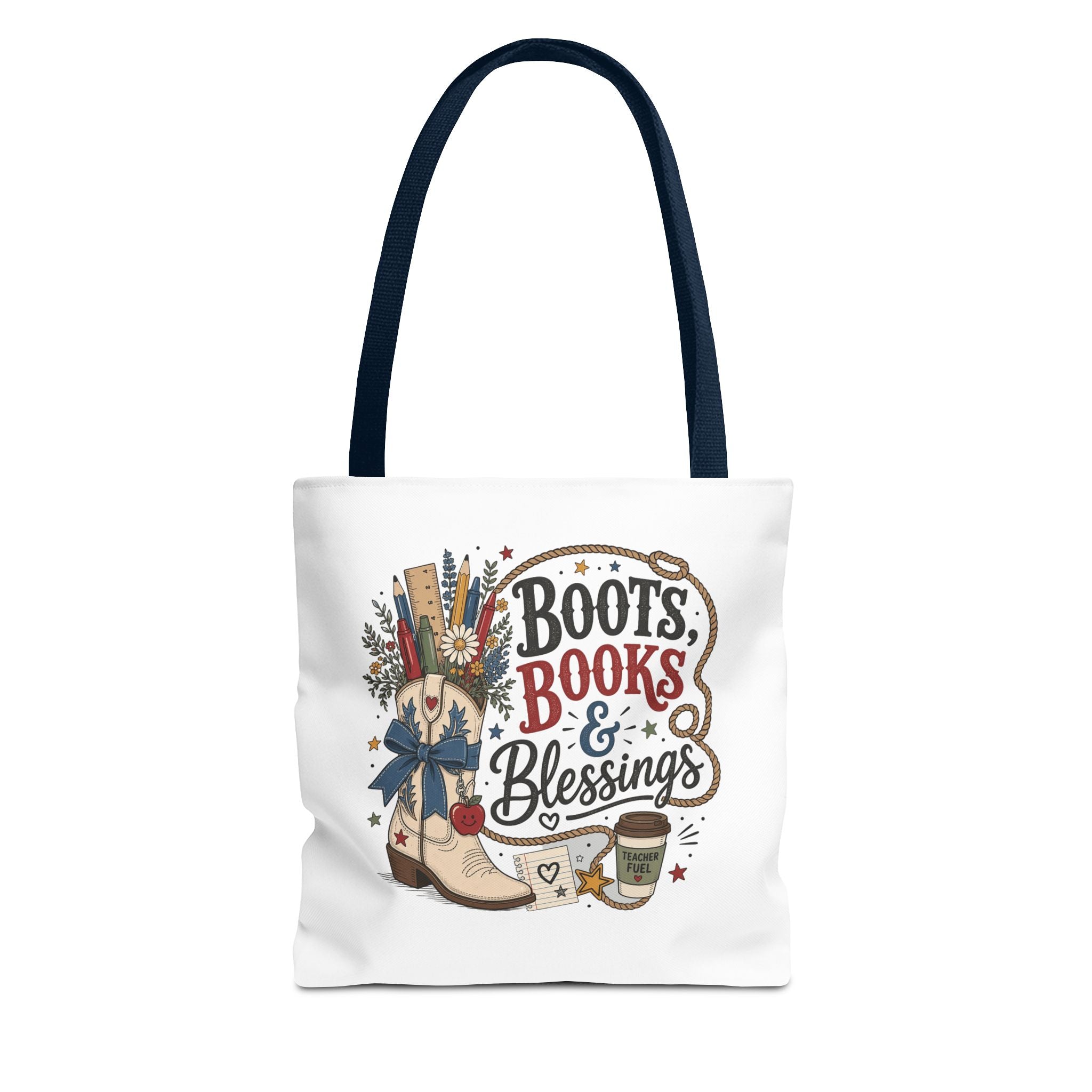 Boots Books and Blessings Western Cowgirl Teacher Canvas Tote Bag | Back to School Teacher Gift