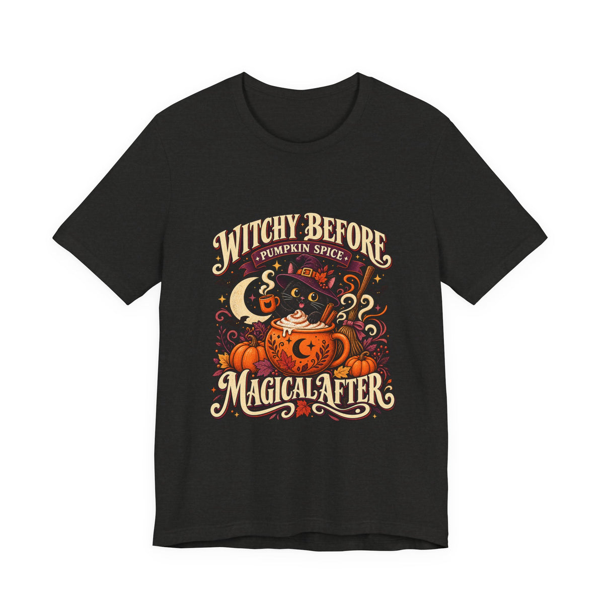 Halloween T-Shirt, Witchy Pumpkin Spice Cat Tee, Magical Fall Graphic
