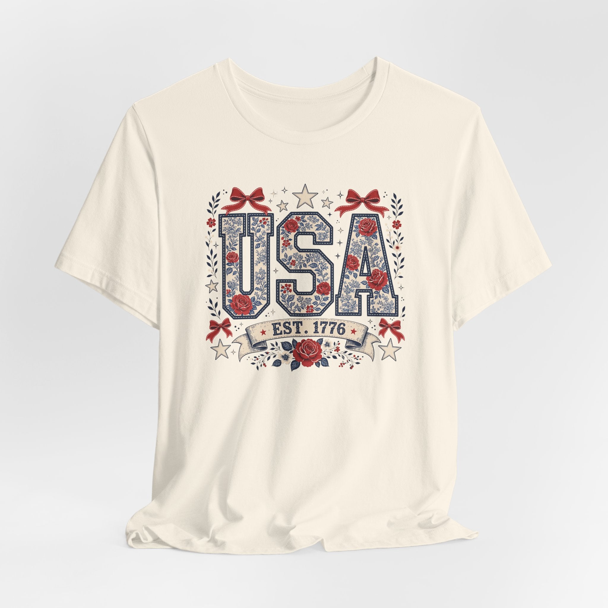 USA Floral Patriotic Shirt, Est 1776 Graphic Tee, Feminine Fourth of July T-Shirt