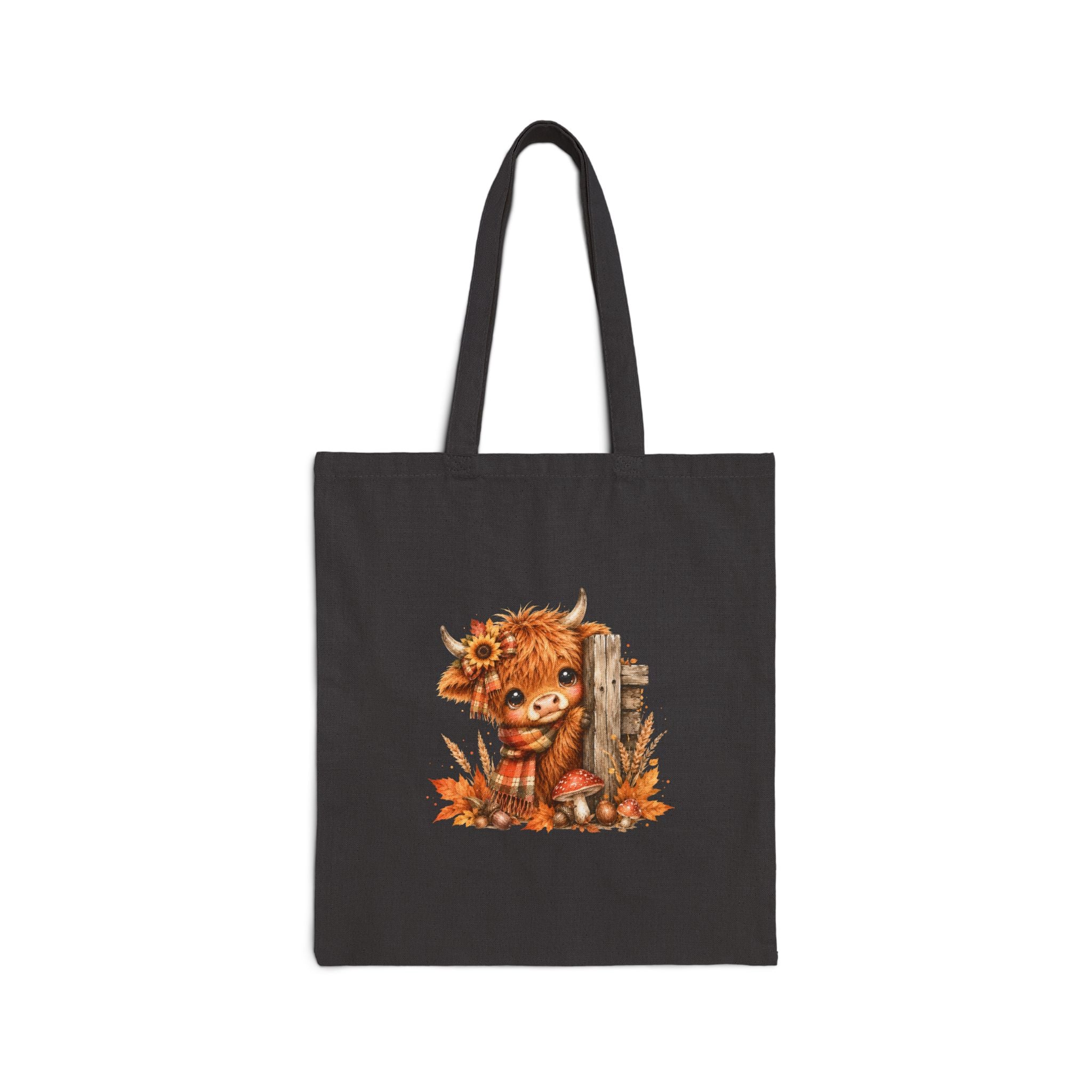 Fall Highland Cow Canvas Tote Bag | Cute Autumn Farmhouse Cow Tote | Western Cow Lover Bag