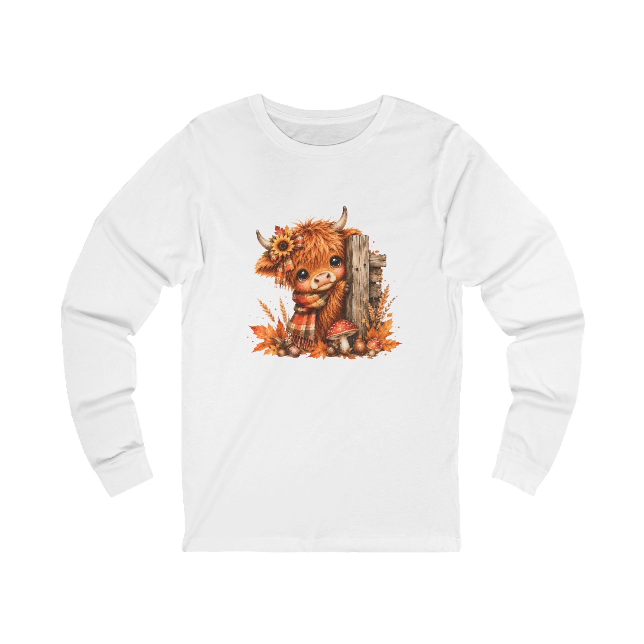 Fall Highland Cow Long Sleeve Shirt | Cute Autumn Cow Graphic Tee | Western Farmhouse Shirt