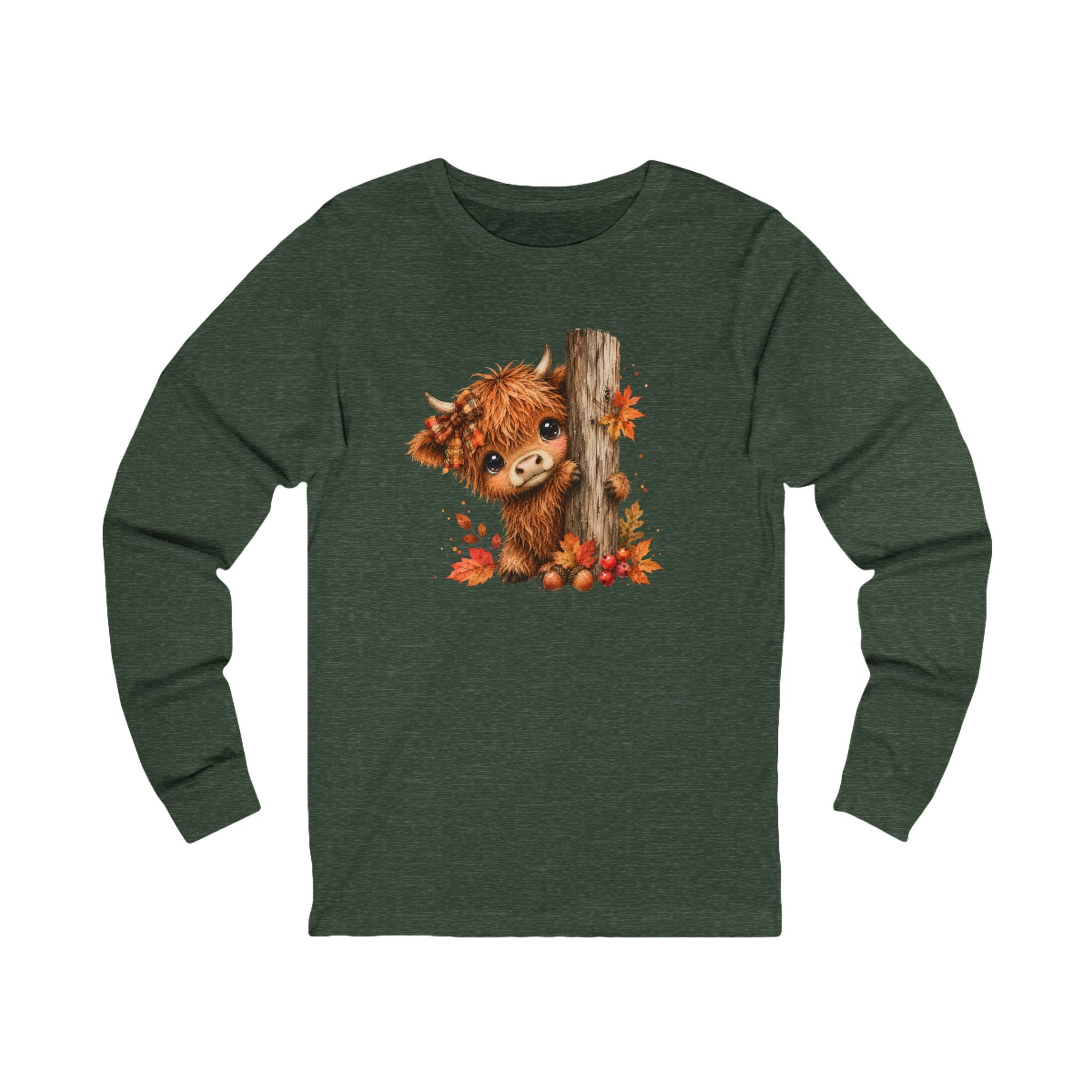 Fall Woodland Whimsical Baby Highland Cow Bella and Canvas Long Sleeve Shirt
