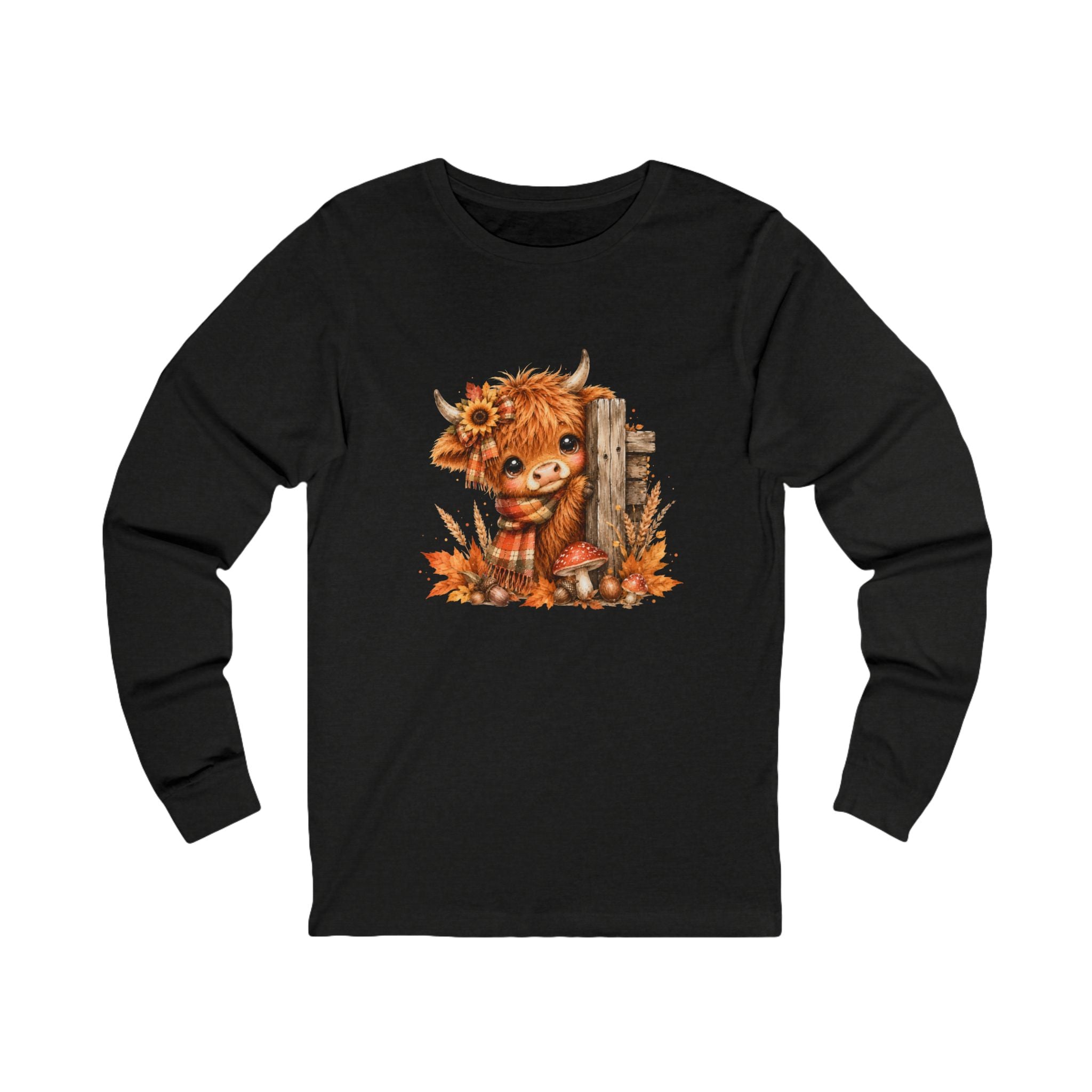 Fall Highland Cow Long Sleeve Shirt | Cute Autumn Cow Graphic Tee | Western Farmhouse Shirt