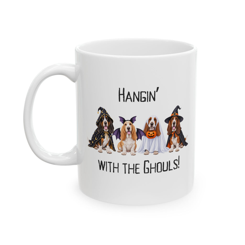 Basset Hound Halloween Mug, Hangin With The Ghouls Coffee Cup Dog Lover Gift