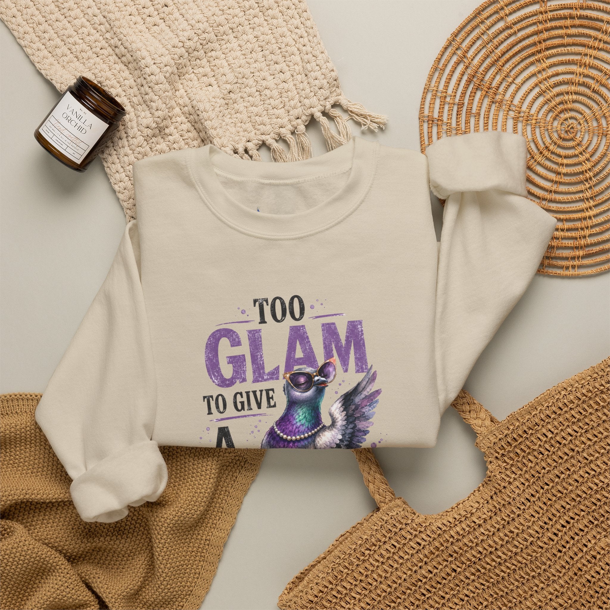 Too Glam to Give a Flock Sweatshirt | Funny Pigeon Graphic Unisex Bird Lover Shirt