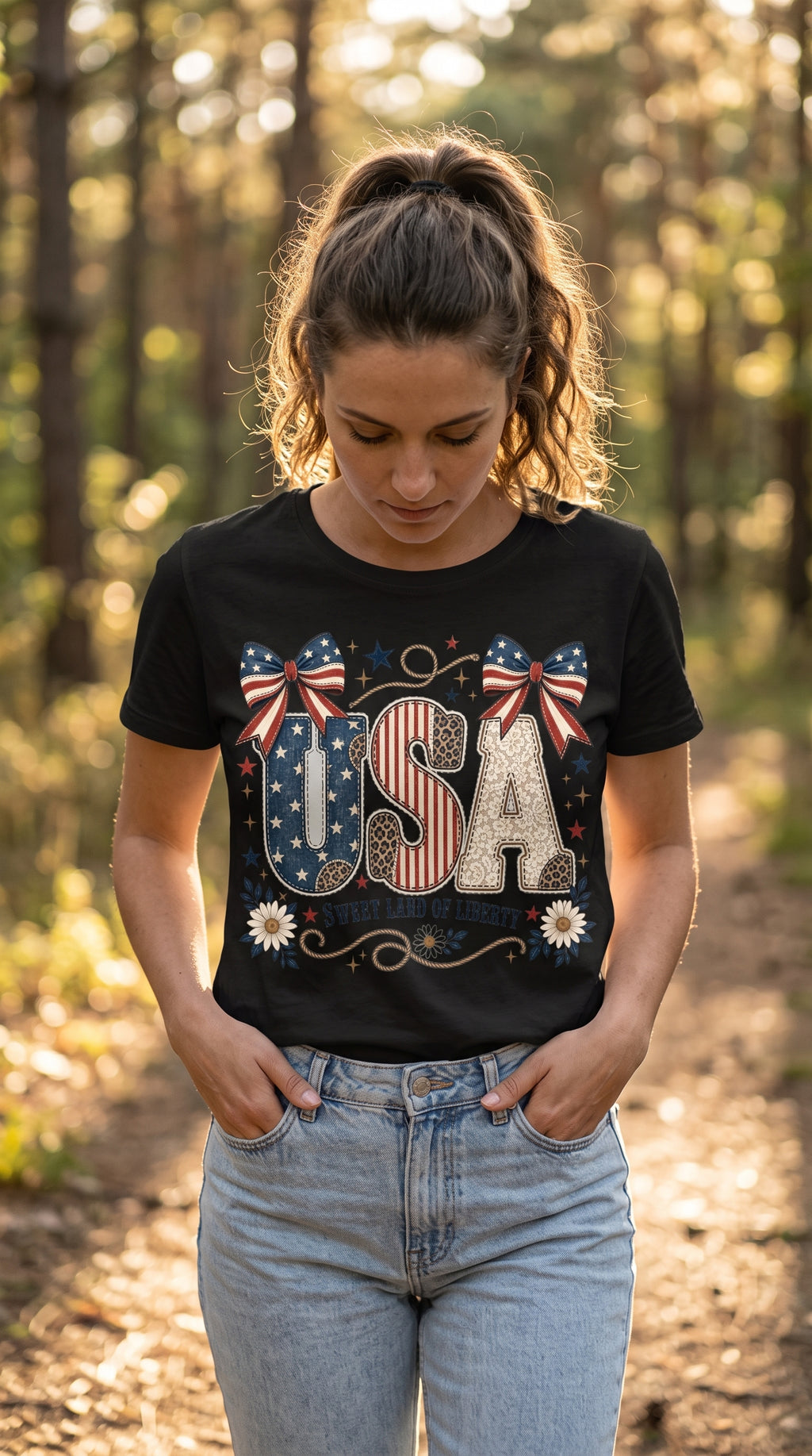 USA Sweet Land of Liberty Patriotic Shirt | Western Americana Oversized Boxy Graphic Tee