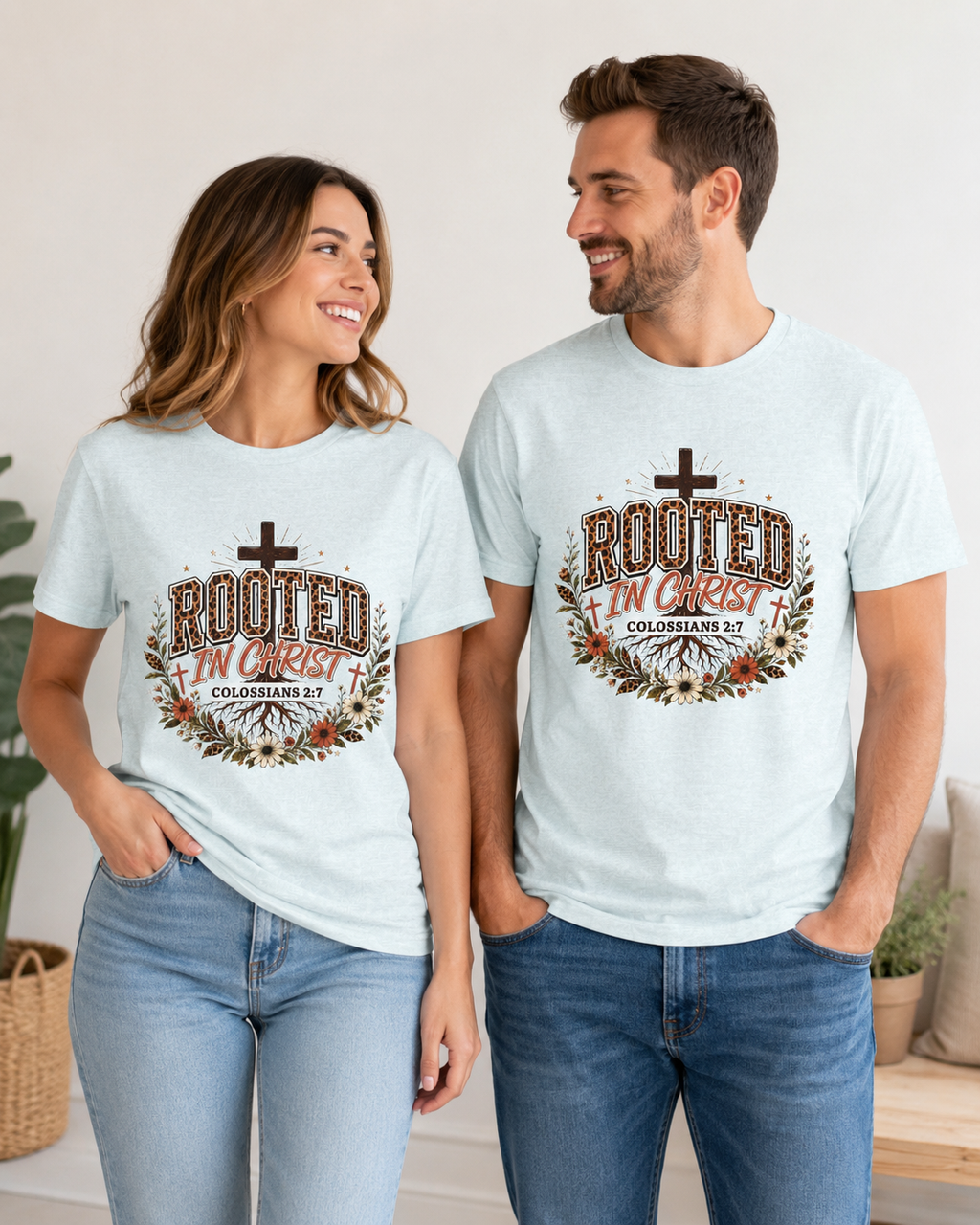Rooted In Christ Tee, Christian Shirt, Faith Colossians Floral Graphic